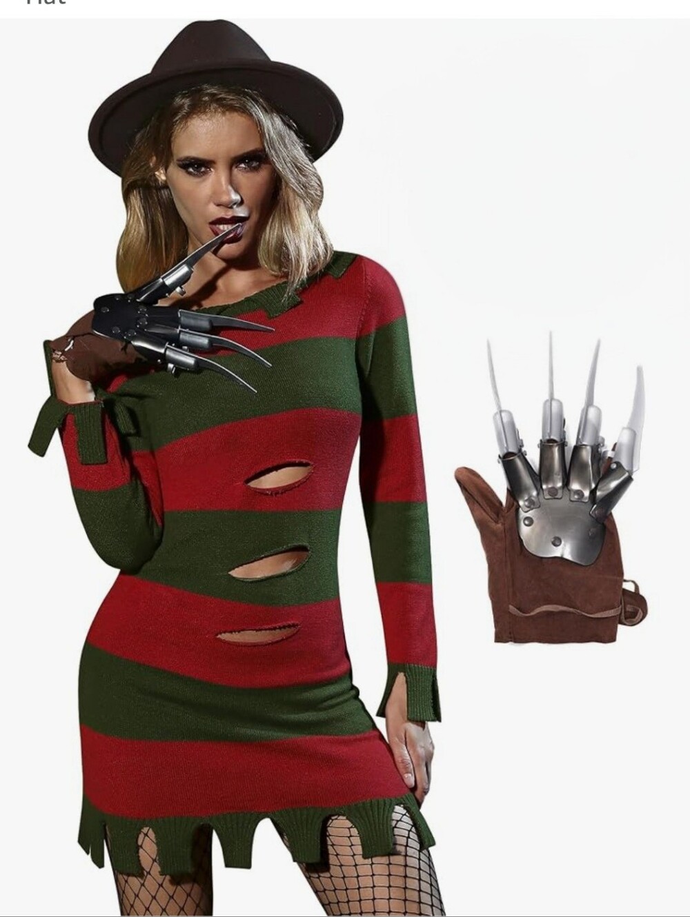 2 Piece Freddy Krueger Inspired Costume Dress with Gloves